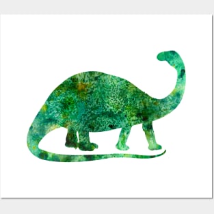 Green Brontosaurus Watercolor Painting Posters and Art